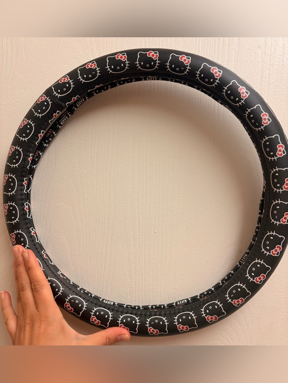 Hello Kitty Steering Wheel Cover Black Sanrio Universal Fit EUC